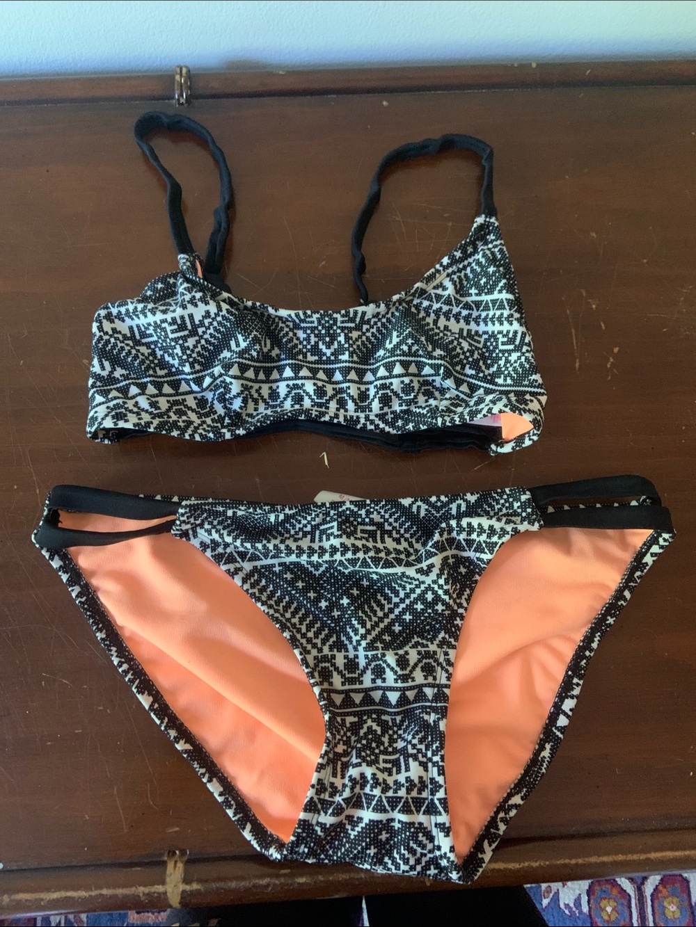 Black and White Print Strappy Swimsuit